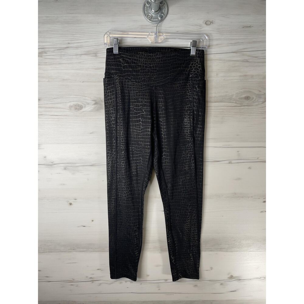 PINK Sport Leggings Womens Medium Black Croc Print High Rise Pockets Gym Yoga